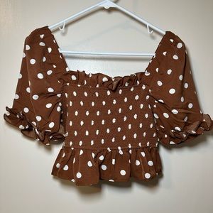 English Factory Brown Polka Dot Blouse